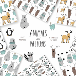 Animals & patterns for baby nursery Cute baby illustrations