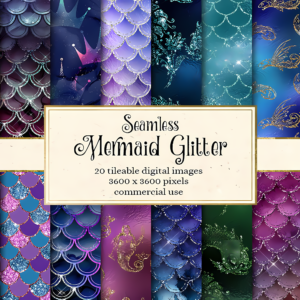 Mermaid Glitter Digital Patterns Paper Pack